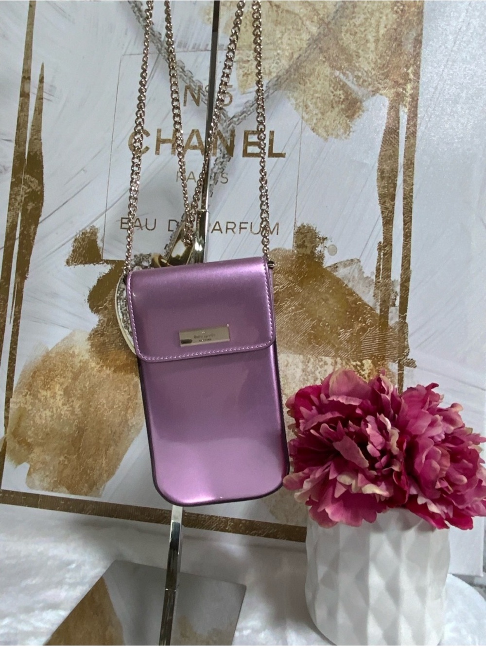 kate spade Metallic Lavender Phone Crossbody with Chain Strap